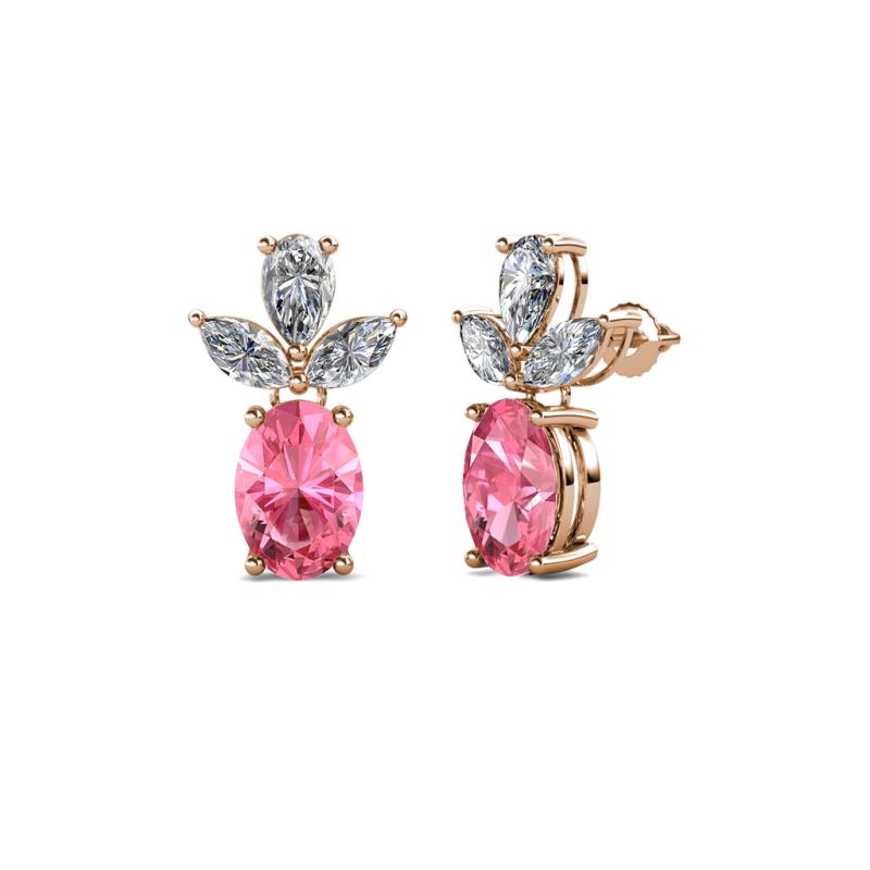 Vania Pink Tourmaline and Diamond Dangle Stud Earrings 