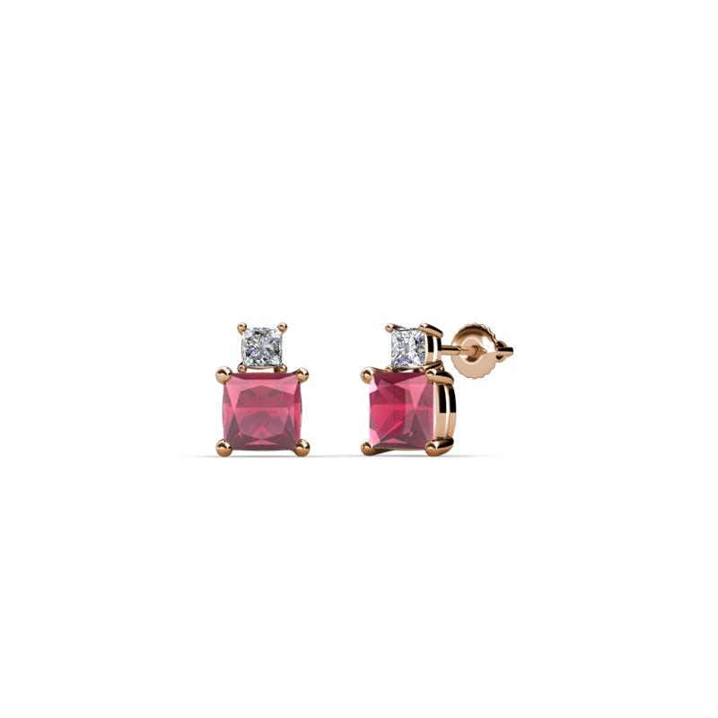 Sera Rhodolite Garnet and Diamond Two Stone Stud Earrings 