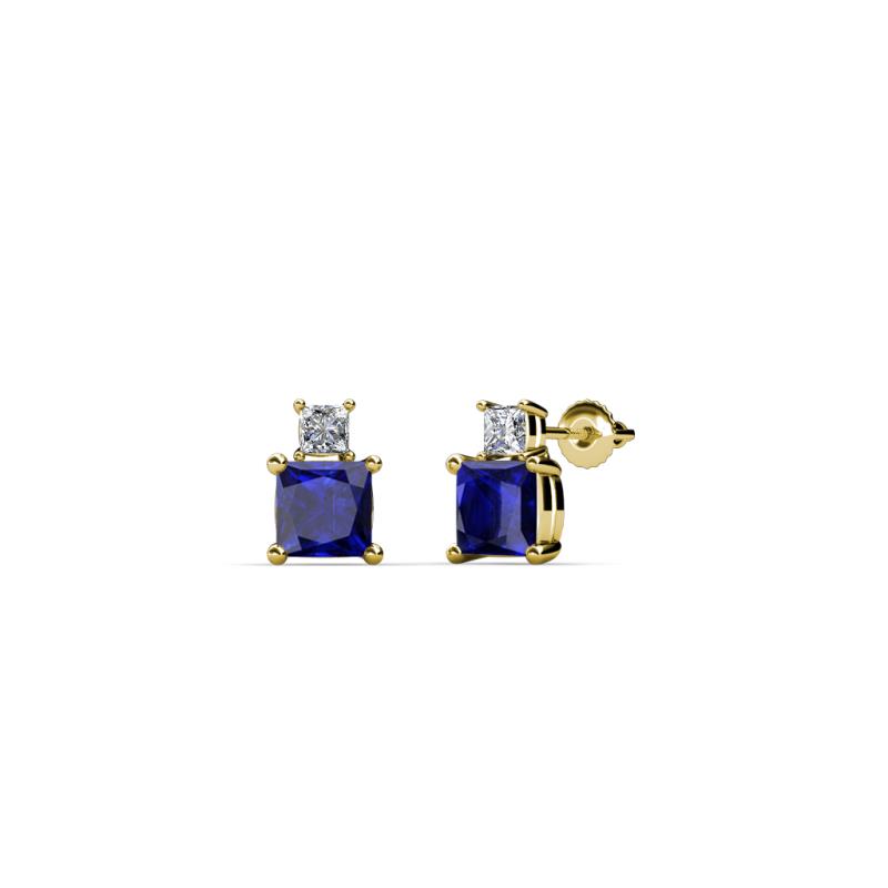 Sera Blue Sapphire and Diamond Two Stone Stud Earrings 
