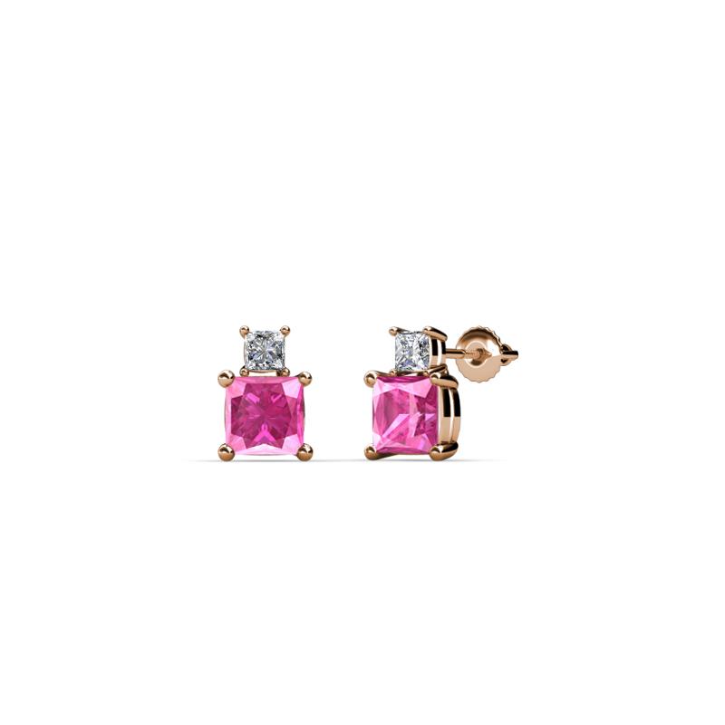 Sera Pink Sapphire and Diamond Two Stone Stud Earrings 