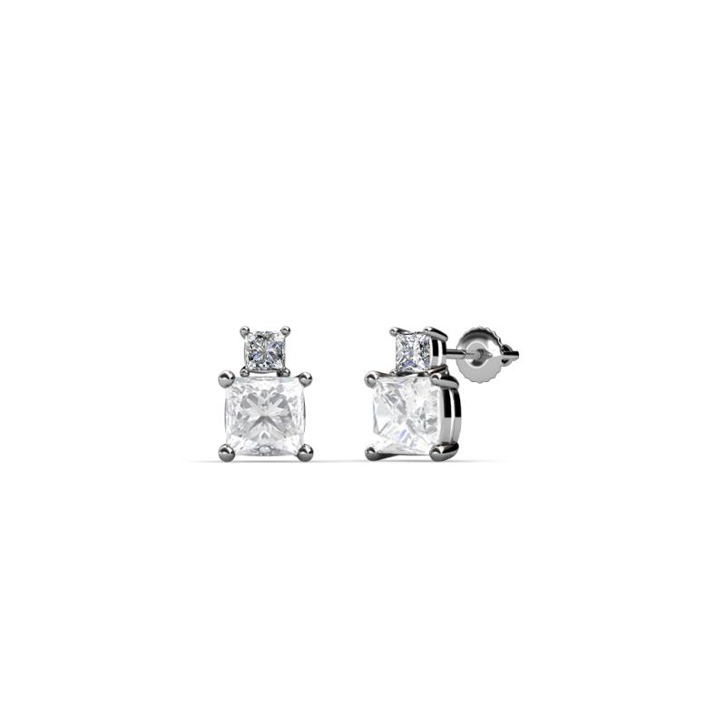 Sera White Sapphire and Diamond Two Stone Stud Earrings 