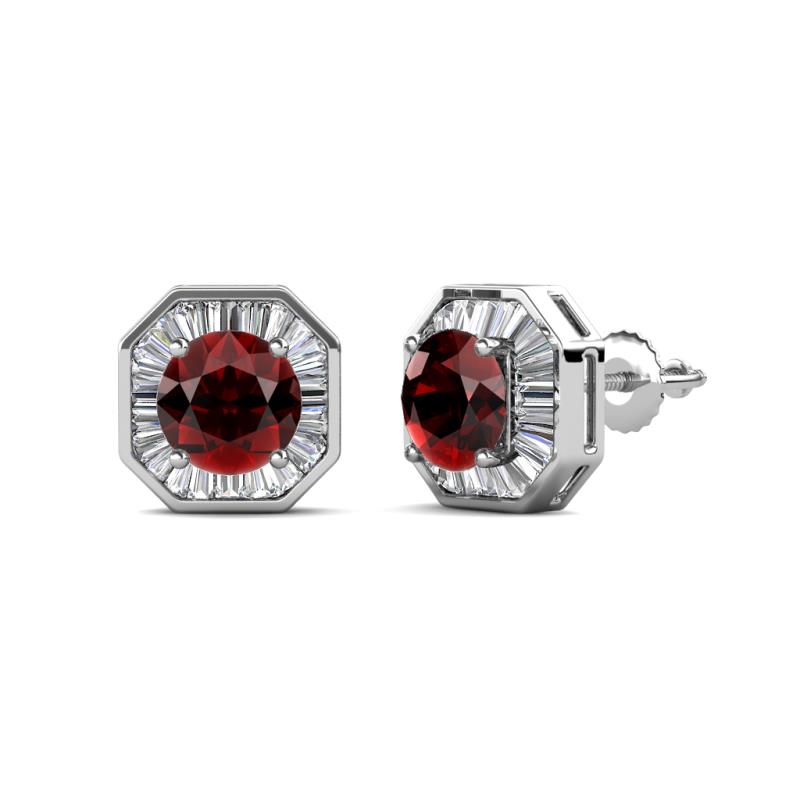 Kaia Red Garnet and Diamond Halo Stud Earrings 