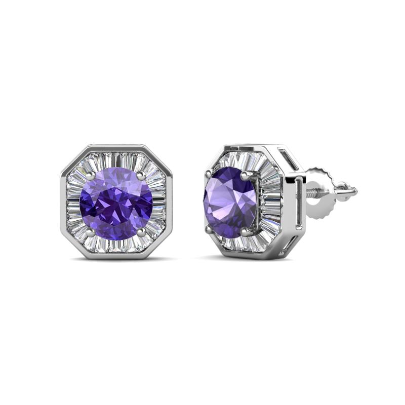 Kaia Iolite and Diamond Halo Stud Earrings 