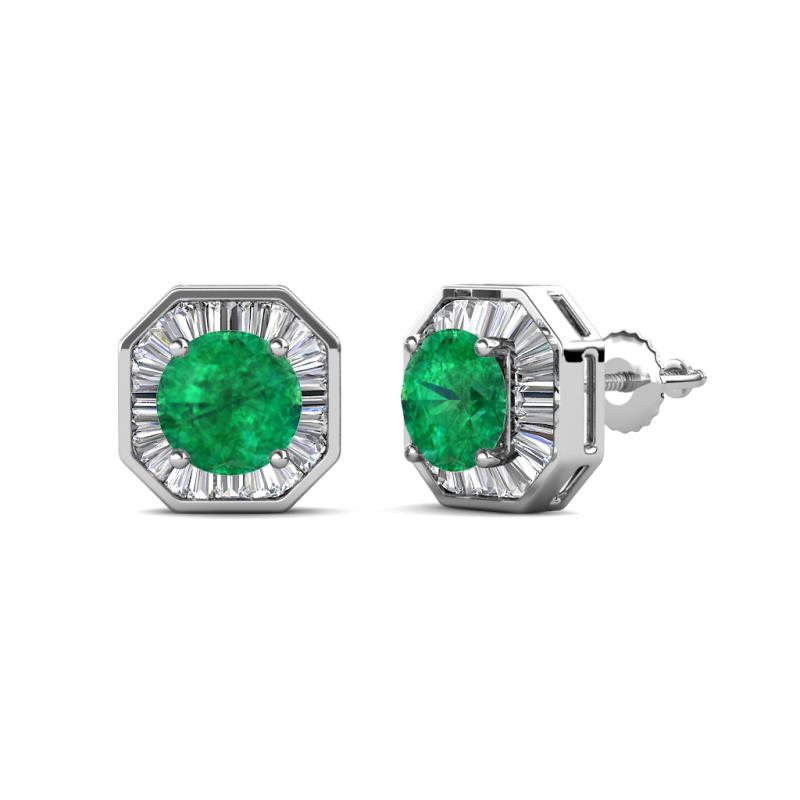 Kaia Emerald and Diamond Halo Stud Earrings 