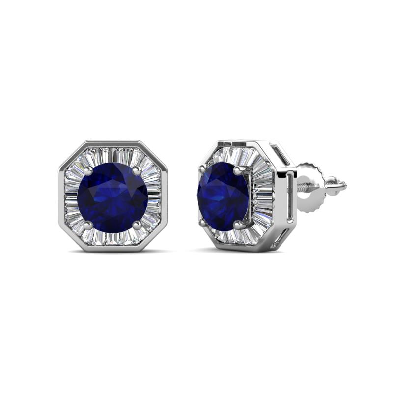 Kaia Blue Sapphire and Diamond Halo Stud Earrings 