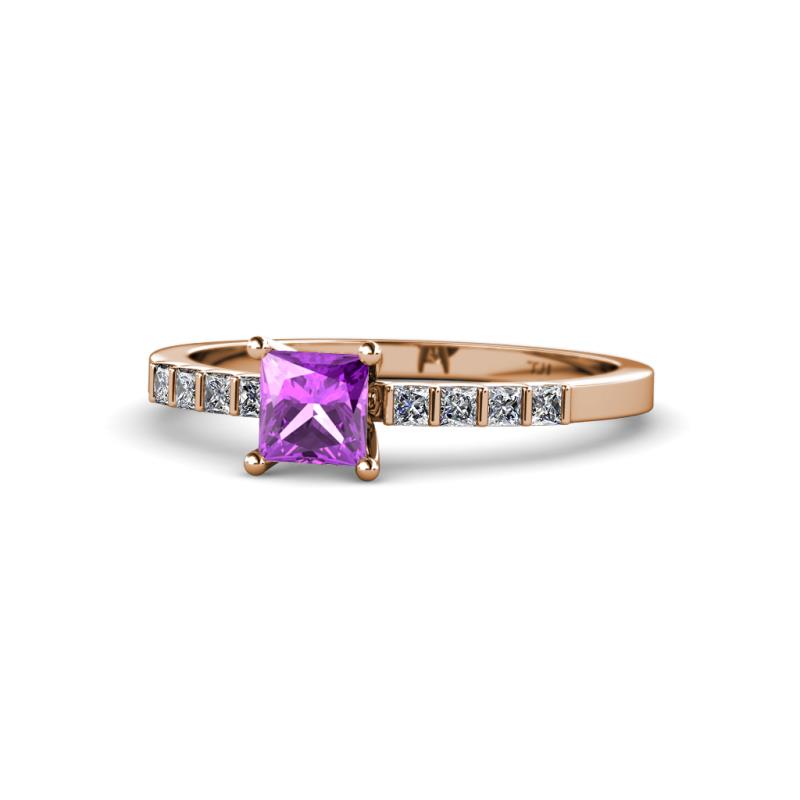 Amra Princess Cut Amethyst and Diamond Engagement Ring 