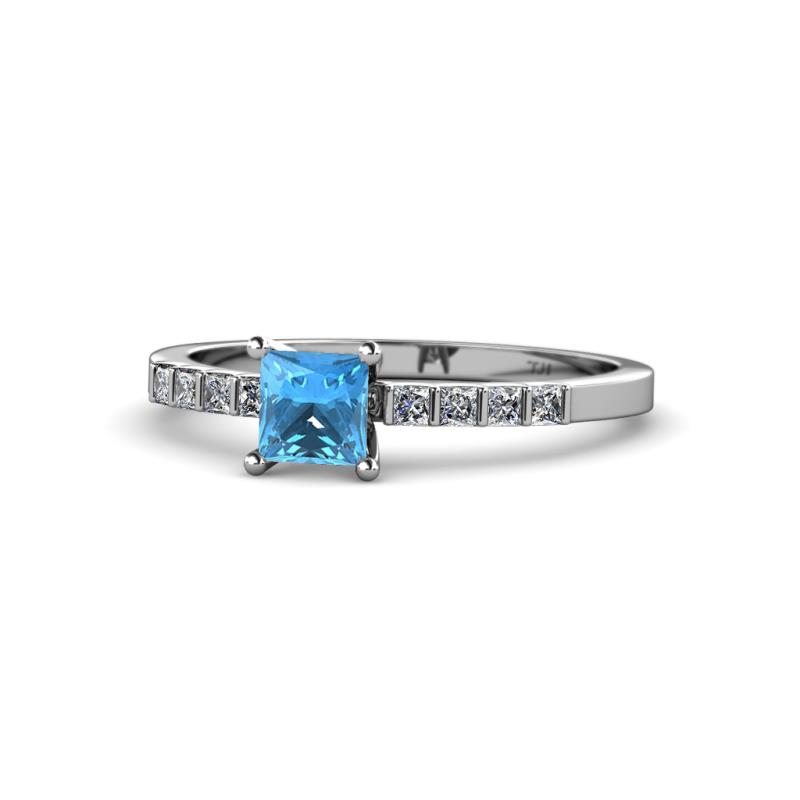 Amra Princess Cut Blue Topaz and Diamond Engagement Ring 