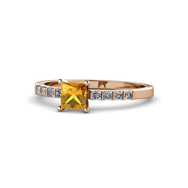 Amra Princess Cut Citrine and Diamond Engagement Ring 