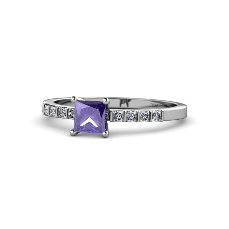 Amra Princess Cut Iolite and Diamond Engagement Ring 
