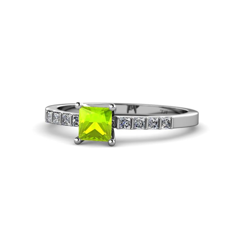 Amra Princess Cut Peridot and Diamond Engagement Ring 