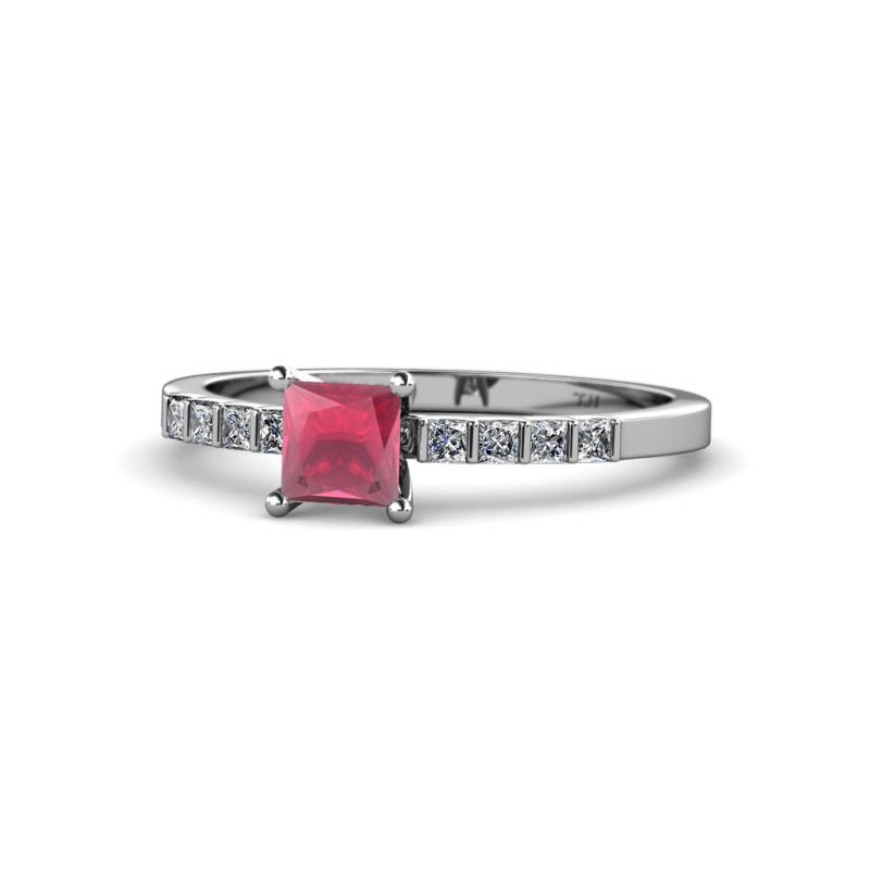 Amra Princess Cut Rhodolite Garnet and Diamond Engagement Ring 