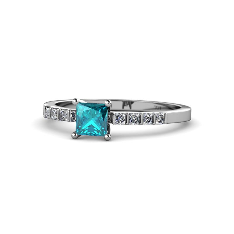 Amra Princess Cut London Blue Topaz and Diamond Engagement Ring 