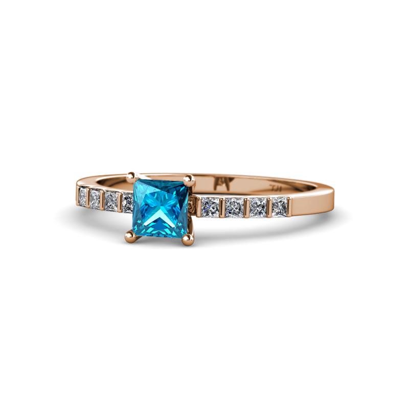 Amra Princess Cut Blue and White Diamond Engagement Ring 