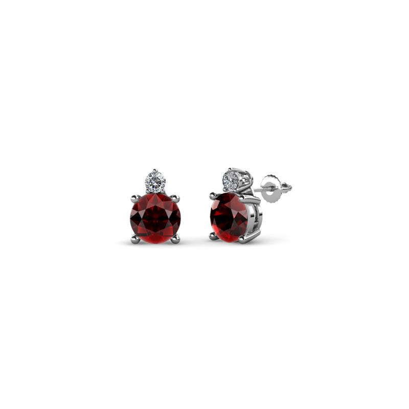 Viera Red Garnet and Diamond Two Stone Stud Earrings 