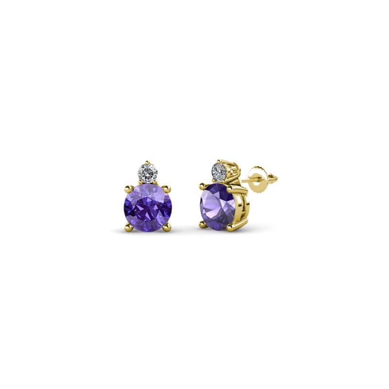Viera Iolite and Diamond Two Stone Stud Earrings 