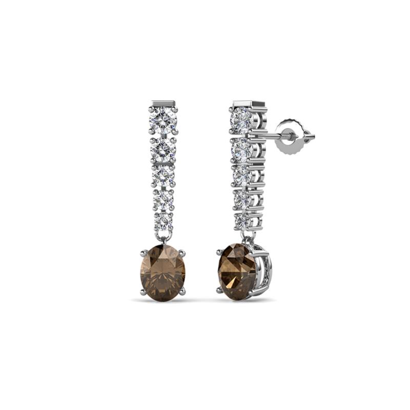 Zera Oval Shape 6x4 mm Smoky Quartz and Diamond Journey Dangling Earrings 