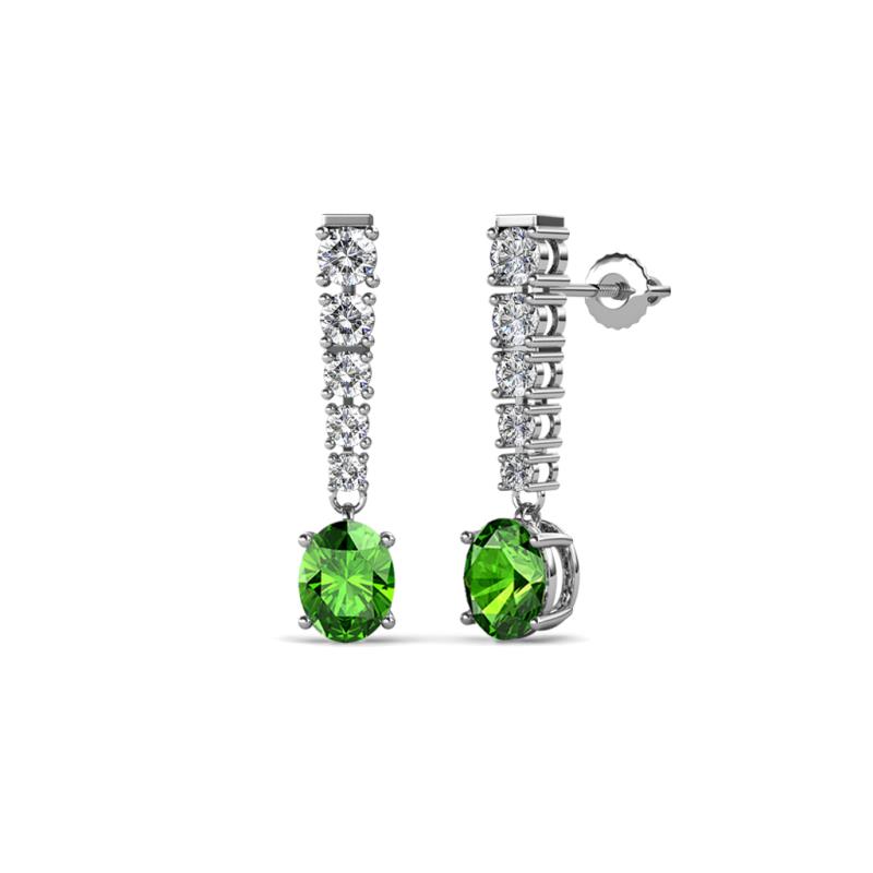 Zera Oval Shape 6x4 mm Green Garnet and Diamond Journey Dangling Earrings 