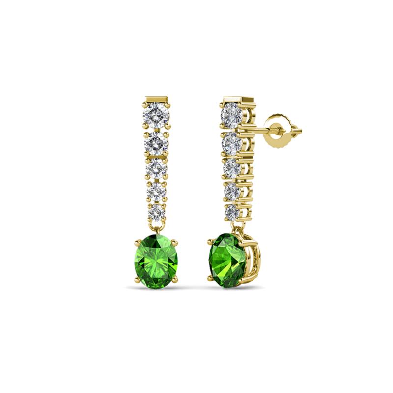 Zera Oval Shape 6x4 mm Green Garnet and Diamond Journey Dangling Earrings 