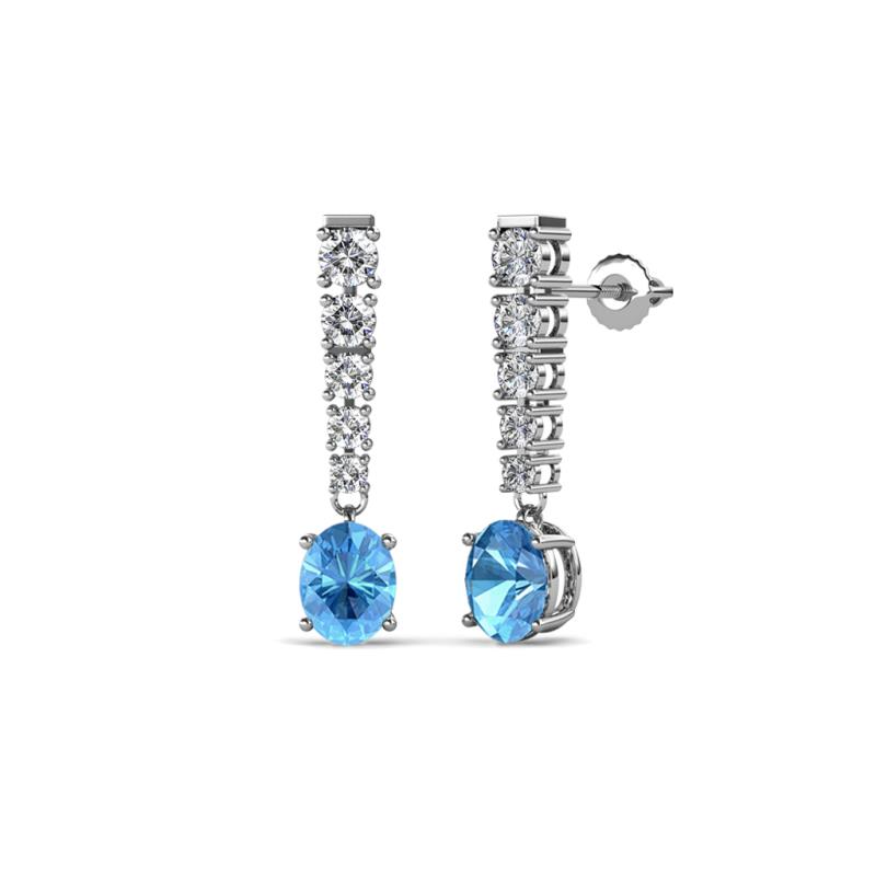 Zera Oval Shape 6x4 mm Blue Topaz and Diamond Journey Dangling Earrings 