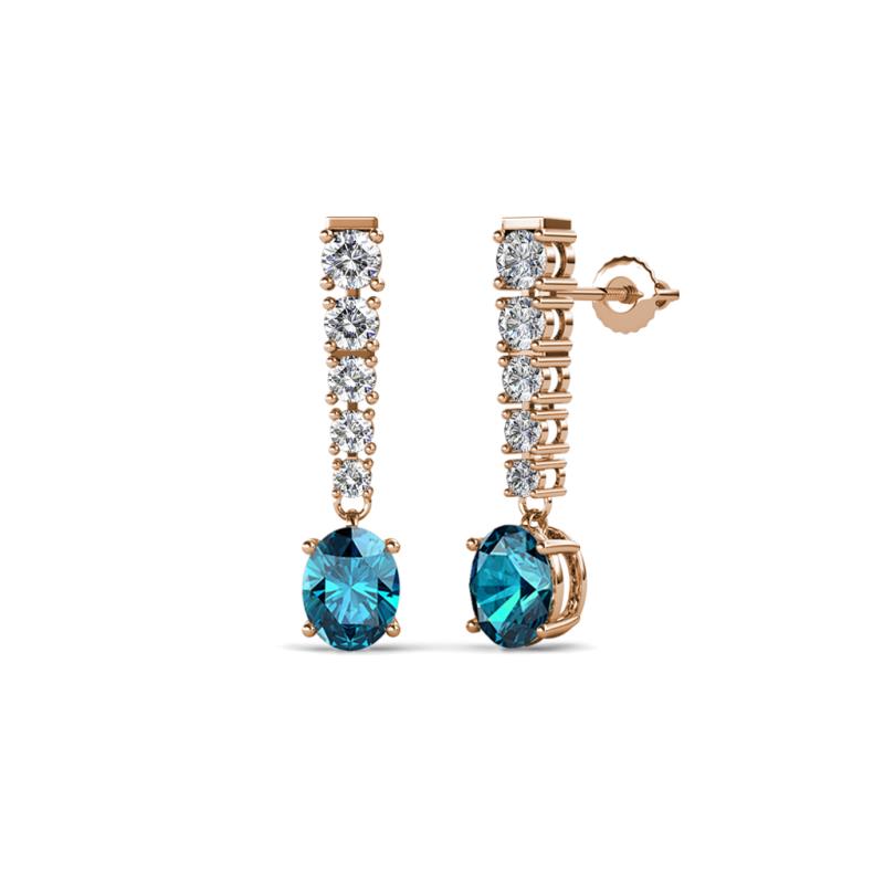 Zera Oval Shape 6x4 mm London Blue Topaz and Diamond Journey Dangling Earrings 