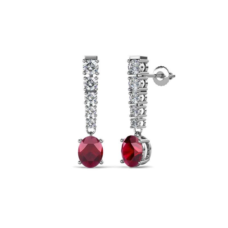 Zera Oval Shape 6x4 mm Ruby and Diamond Journey Dangling Earrings 