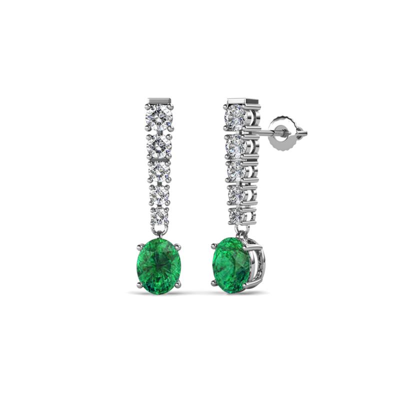 Zera Oval Shape 6x4 mm Emerald and Diamond Journey Dangling Earrings 
