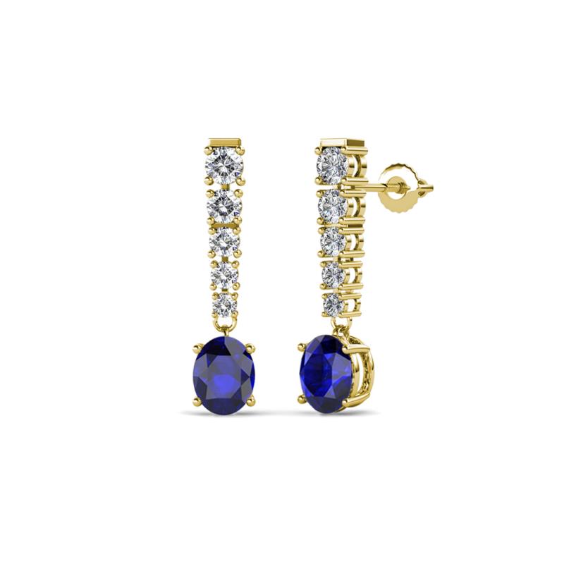 Zera Oval Shape 6x4 mm Blue Sapphire and Diamond Journey Dangling Earrings 