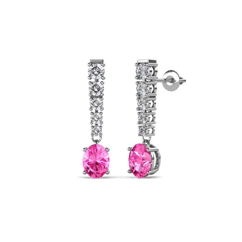 Zera Oval Shape 6x4 mm Pink Sapphire and Diamond Journey Dangling Earrings 