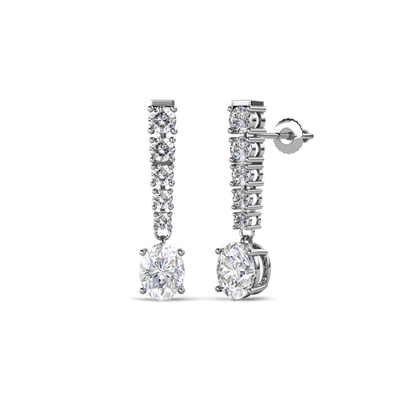 Zera Oval Shape 6x4 mm White Sapphire and Diamond Journey Dangling Earrings 