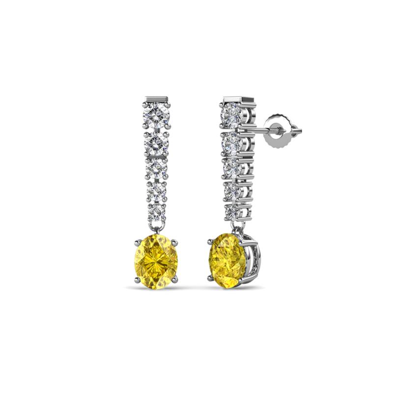 Zera Oval Shape 6x4 mm Yellow Sapphire and Diamond Journey Dangling Earrings 