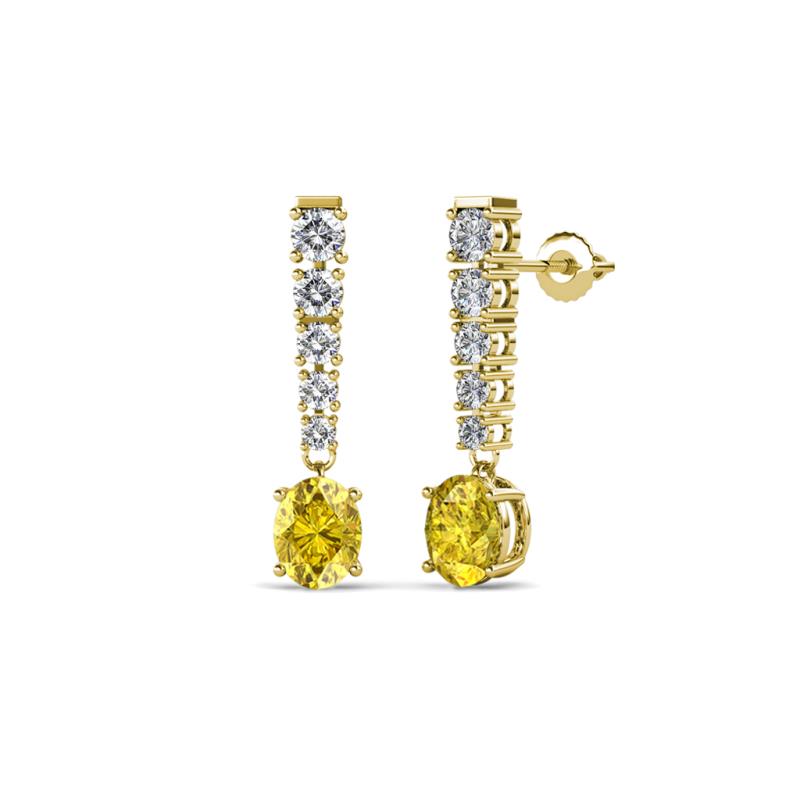 Zera Oval Shape 6x4 mm Yellow Sapphire and Diamond Journey Dangling Earrings 