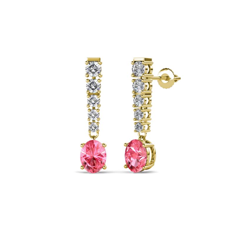 Zera Oval Shape 6x4 mm Pink Tourmaline and Diamond Journey Dangling Earrings 