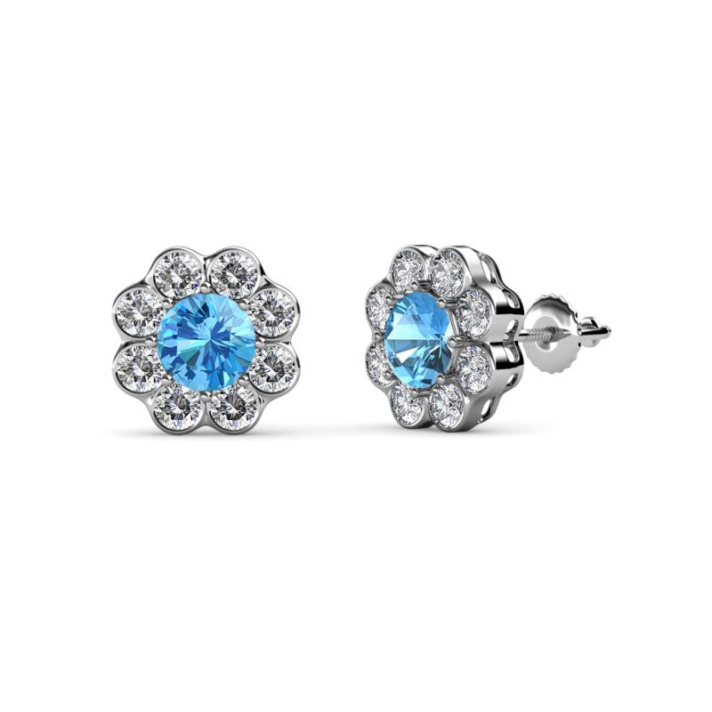 14k White Gold Blue Topaz Floral Post Earrings 14k White Gold Blue Topaz Floral Post Earrings