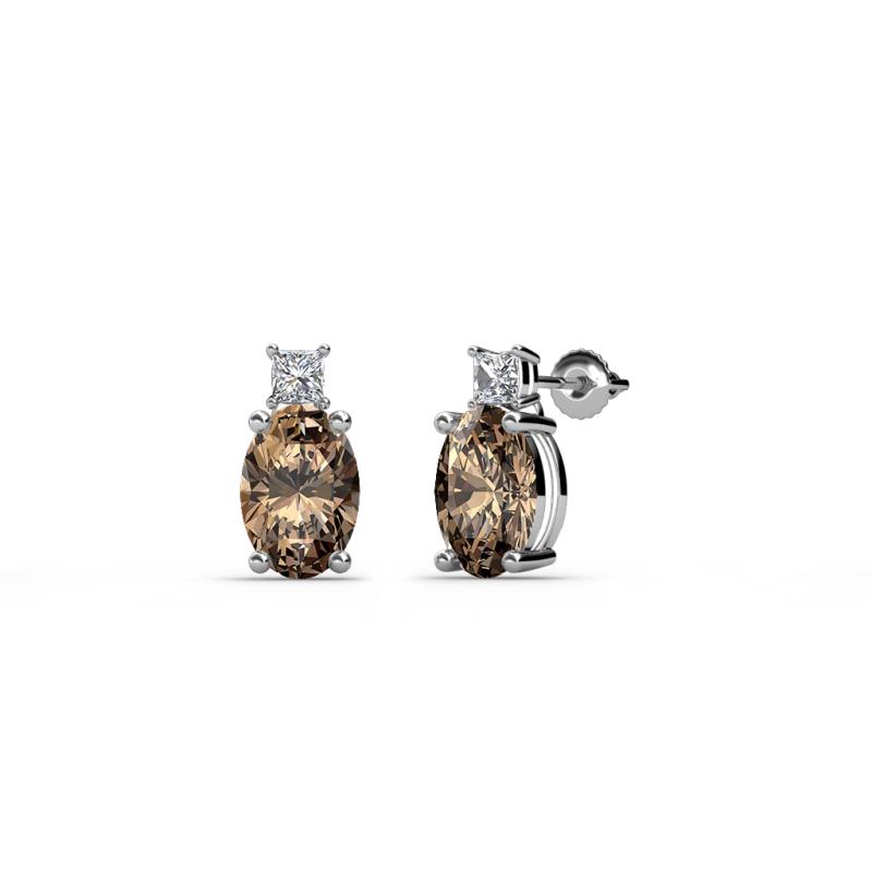 Ailey Smoky Quartz and Diamond Two Stone Stud Earrings 