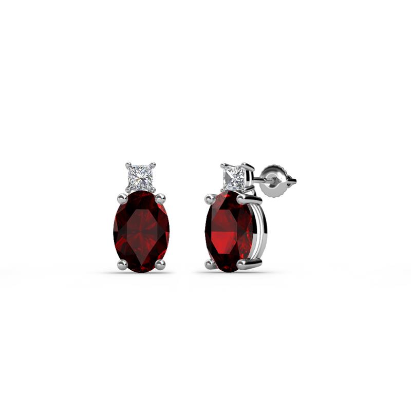 Ailey Red Garnet and Diamond Two Stone Stud Earrings 