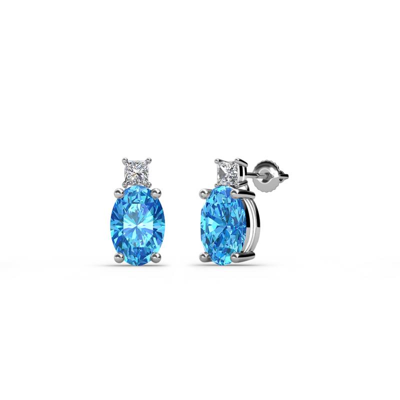 Ailey Blue Topaz and Diamond Two Stone Stud Earrings 