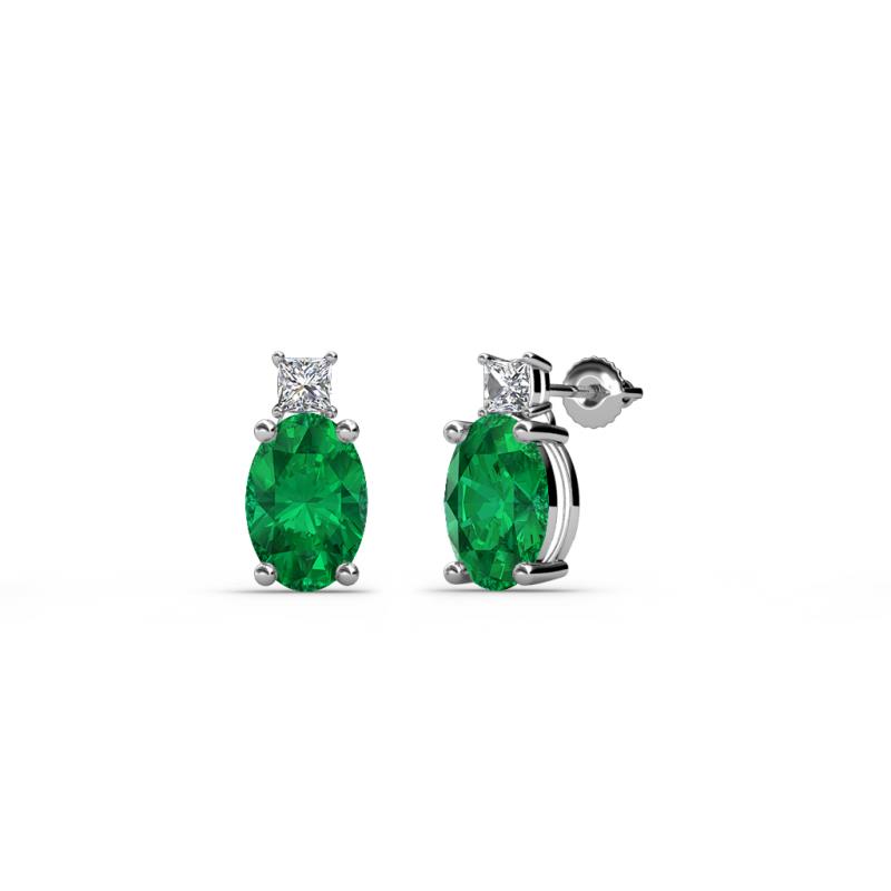 Ailey Emerald and Diamond Two Stone Stud Earrings 