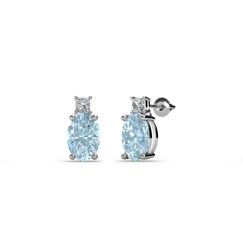 Ailey Aquamarine and Diamond Two Stone Stud Earrings 