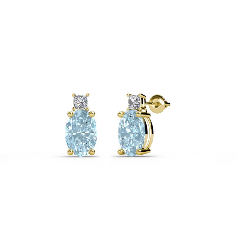 Ailey Aquamarine and Diamond Two Stone Stud Earrings 