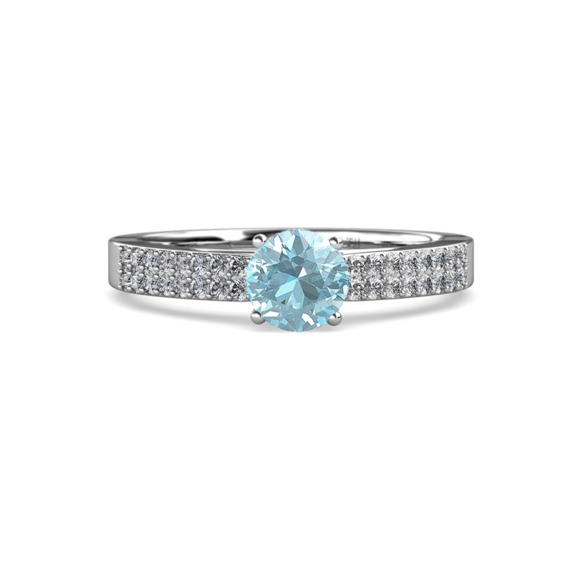 Aurum Aquamarine and Diamond Double Row Bridal Set Ring 