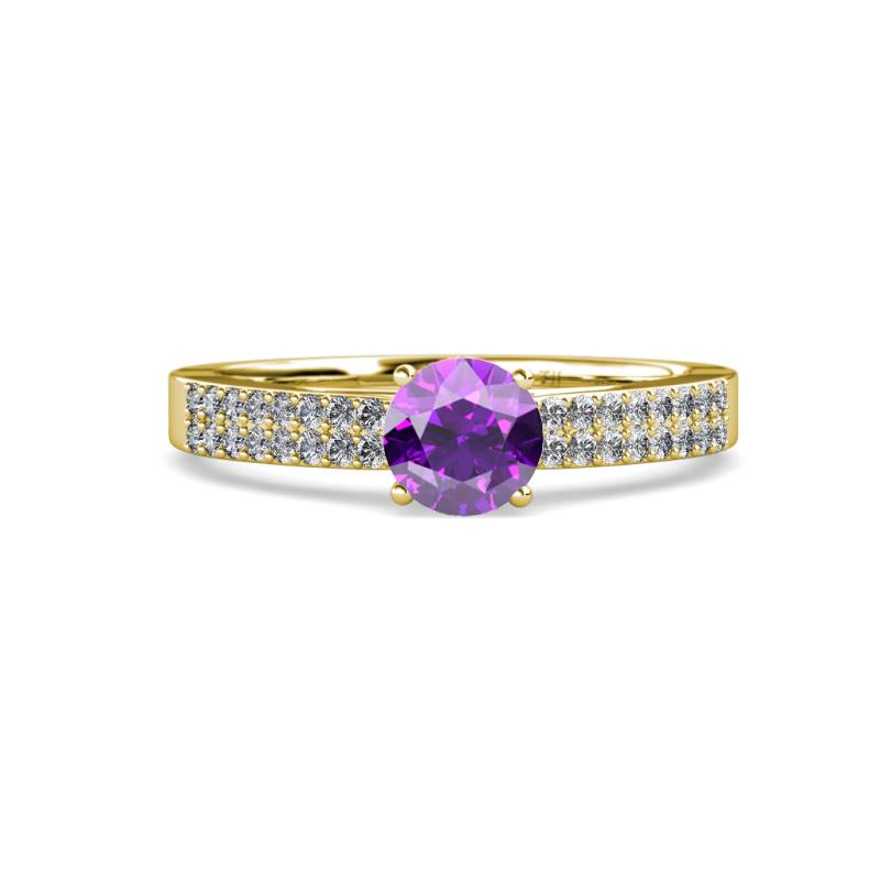 Aurum 1.57 ctw Amethyst Accented Natural Diamonds Double Row Bridal Set Ring  