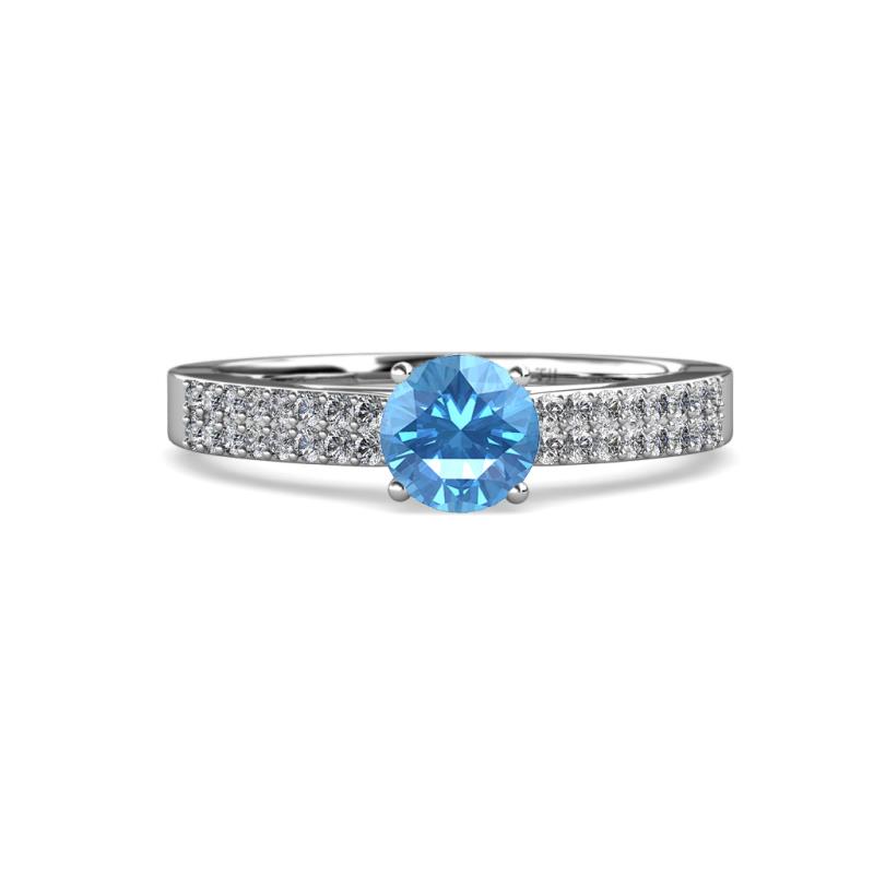 Aurum Blue Topaz and Diamond Double Row Bridal Set Ring 