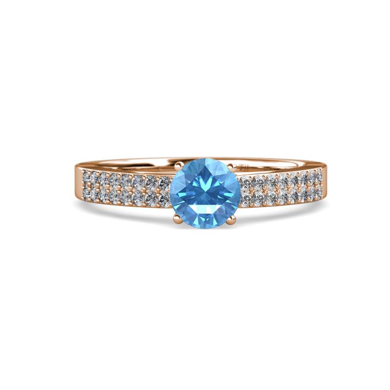 Aurum Blue Topaz and Diamond Double Row Bridal Set Ring 