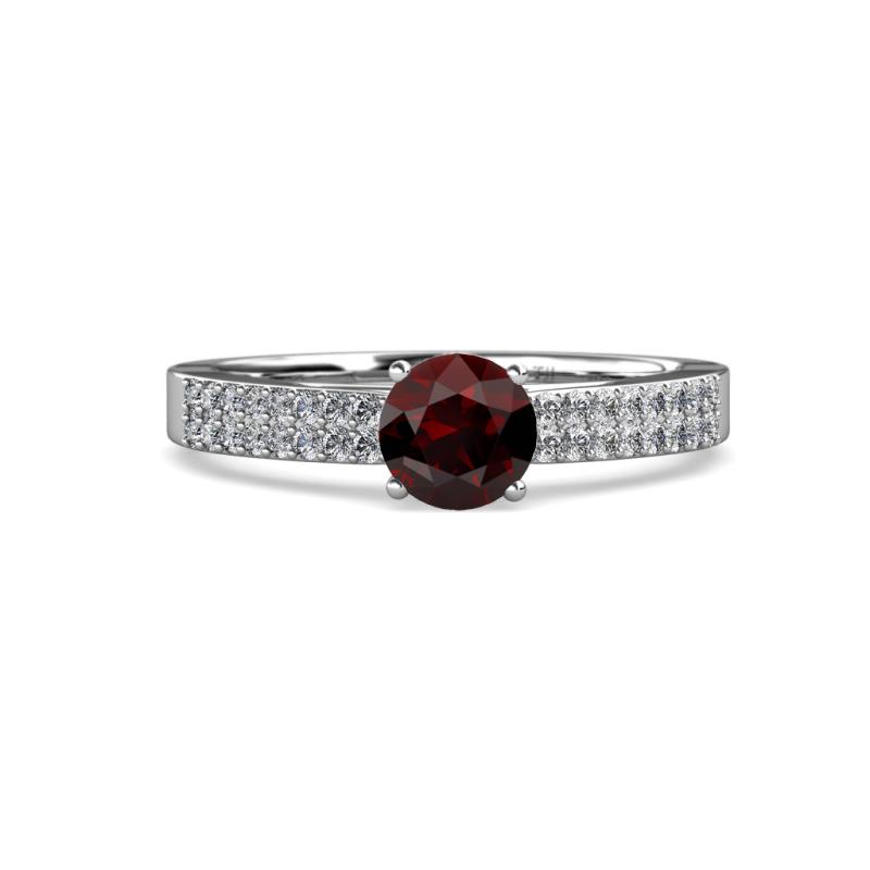 Aurum 1.75 ctw Red Garnet Accented Natural Diamonds Double Row Bridal Set Ring  