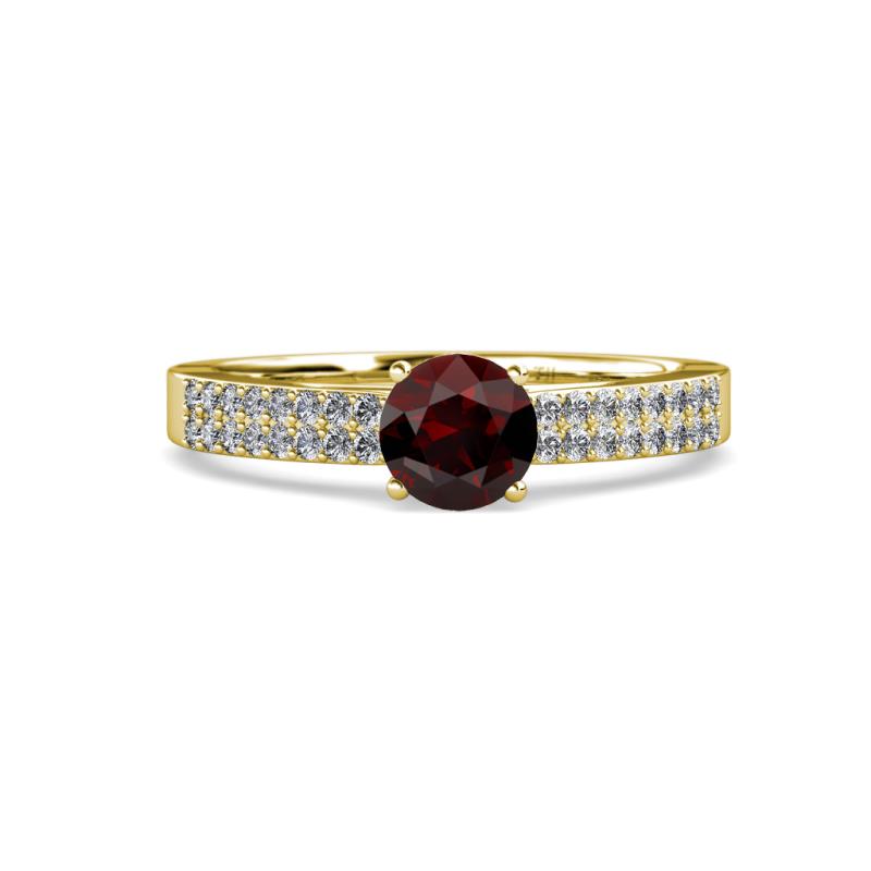 Aurum Red Garnet and Diamond Double Row Bridal Set Ring 