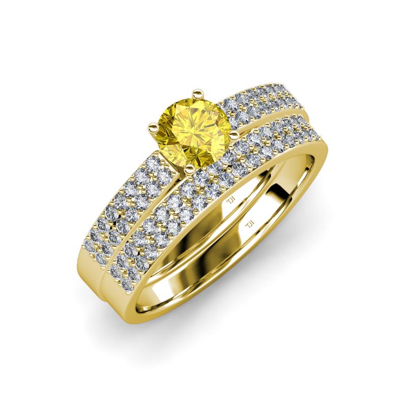 Aurum 1.65 ctw Yellow Sapphire Accented Natural Diamonds Double Row Bridal Set Ring  