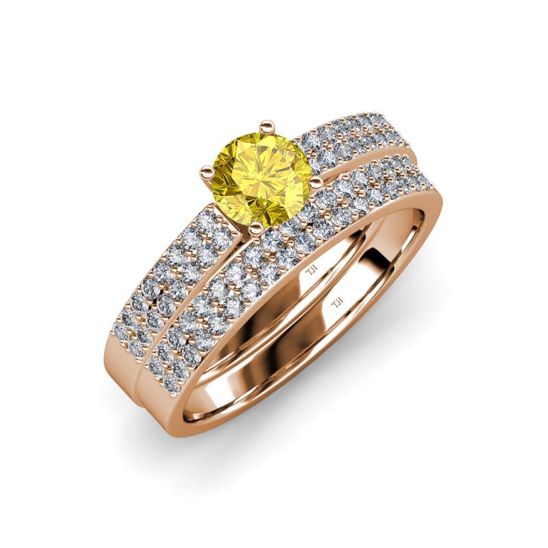 Aurum 1.65 ctw Yellow Sapphire Accented Natural Diamonds Double Row Bridal Set Ring  