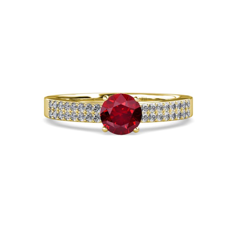 Aurum Ruby and Diamond Double Row Bridal Set Ring 