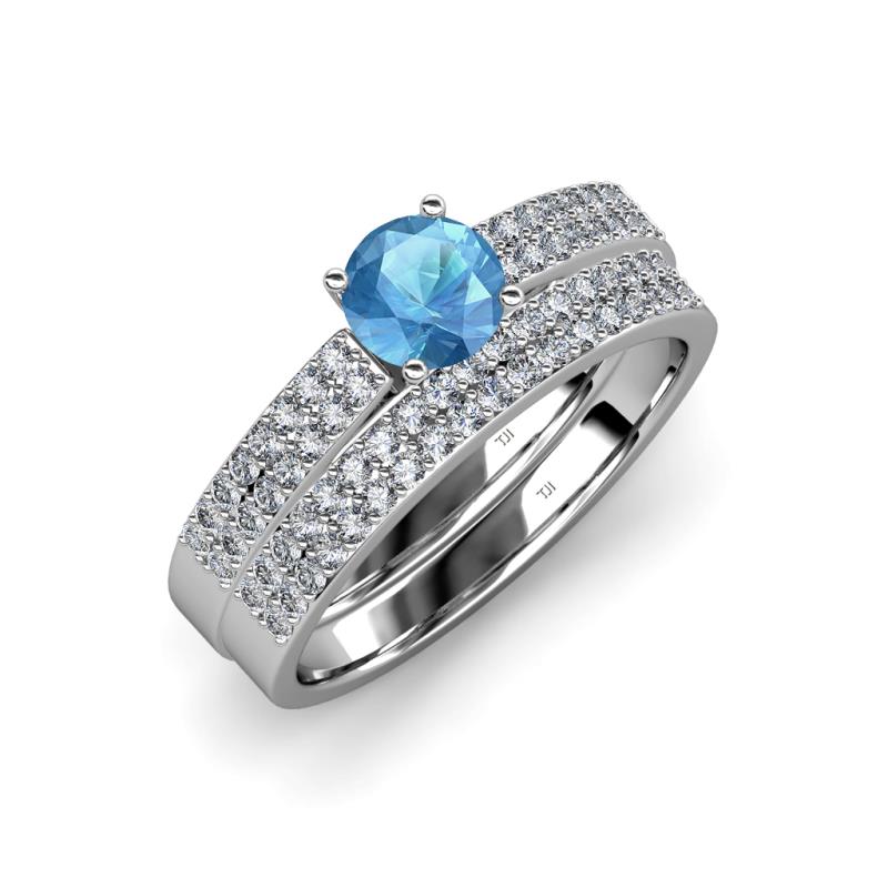 Aurum 1.65 ctw Blue Topaz Accented Natural Diamonds Double Row Bridal Set Ring  