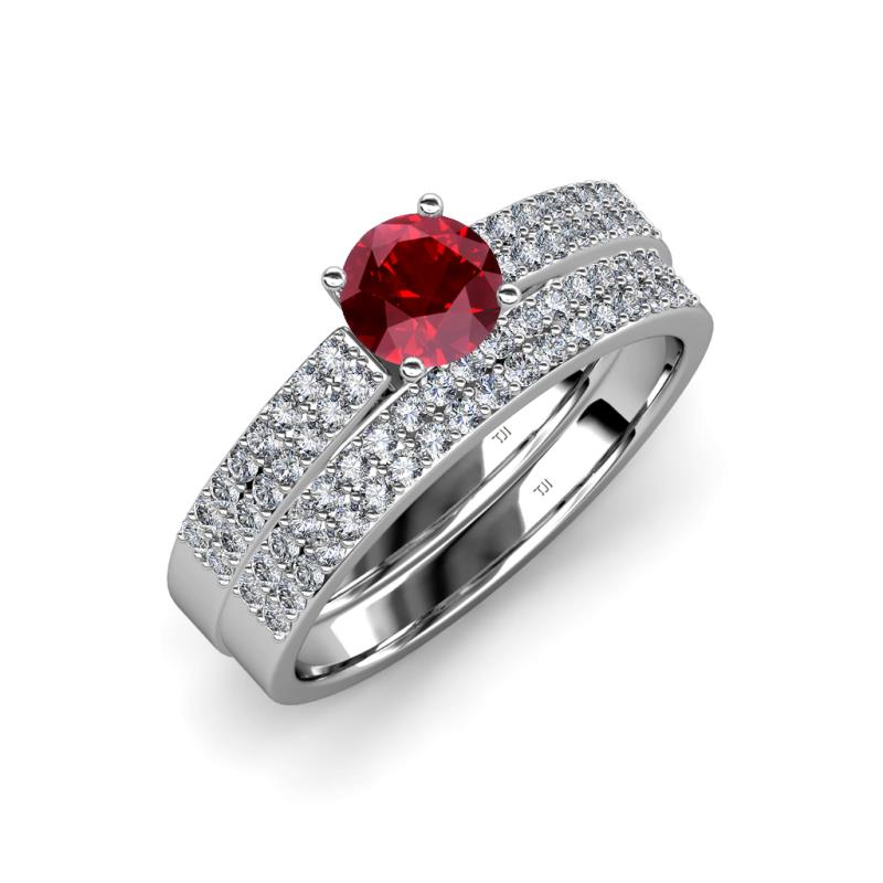 Aurum 1.65 ctw Ruby Accented Natural Diamonds Double Row Bridal Set Ring  